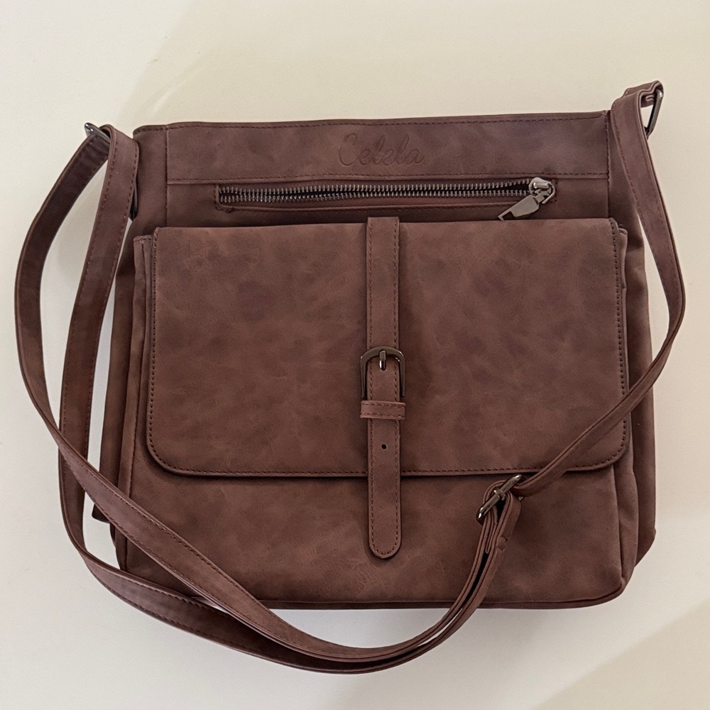 Chocolate Brown Buckle Front Crossbody Bag